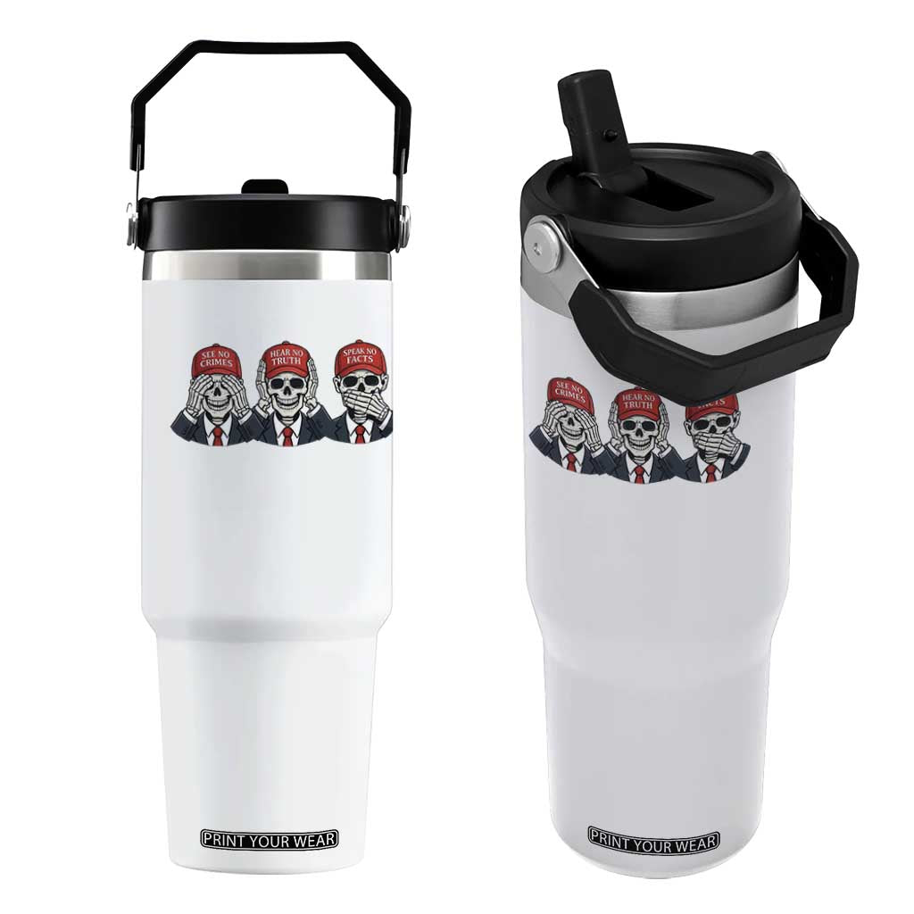 See No Crimes Hear No Truth Speak No Facts Flip Straw Tumbler Skeleton Political Satire Graphic TS12 One Size: 30 oz White Print Your Wear