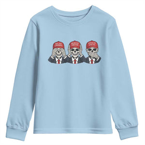 See No Crimes Hear No Truth Speak No Facts Youth Sweatshirt Skeleton Political Satire Graphic TS12 Light Blue Print Your Wear