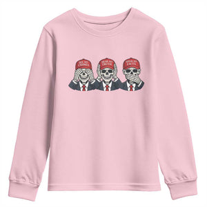See No Crimes Hear No Truth Speak No Facts Youth Sweatshirt Skeleton Political Satire Graphic TS12 Light Pink Print Your Wear