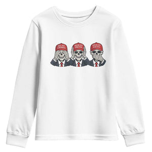 See No Crimes Hear No Truth Speak No Facts Youth Sweatshirt Skeleton Political Satire Graphic TS12 White Print Your Wear