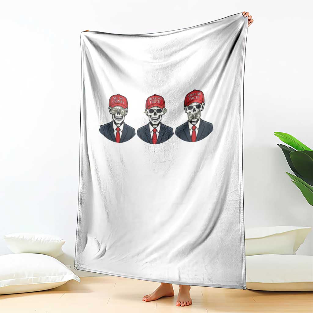 Skeleton See No Crimes Hear No Truth Throw Blanket Funny Political Satire TS12 Print Your Wear