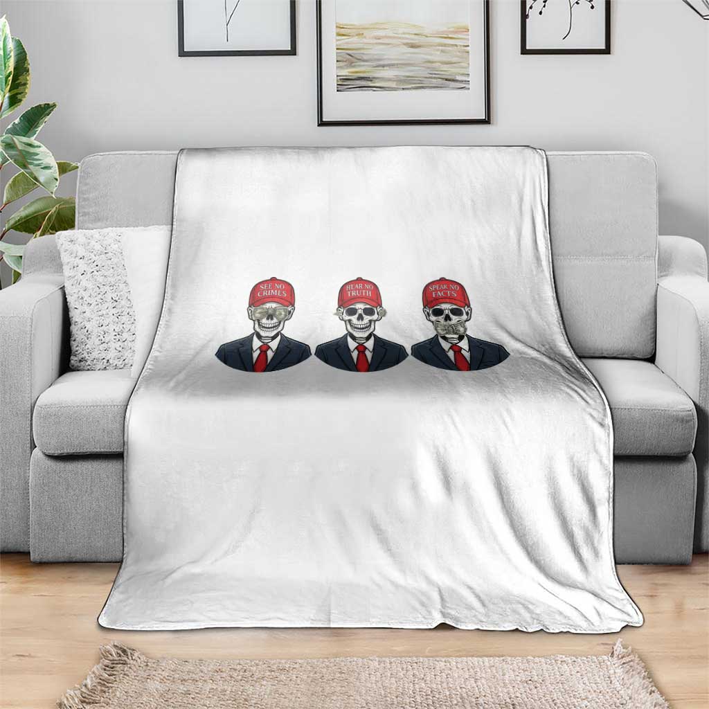 Skeleton See No Crimes Hear No Truth Throw Blanket Funny Political Satire TS12 Print Your Wear