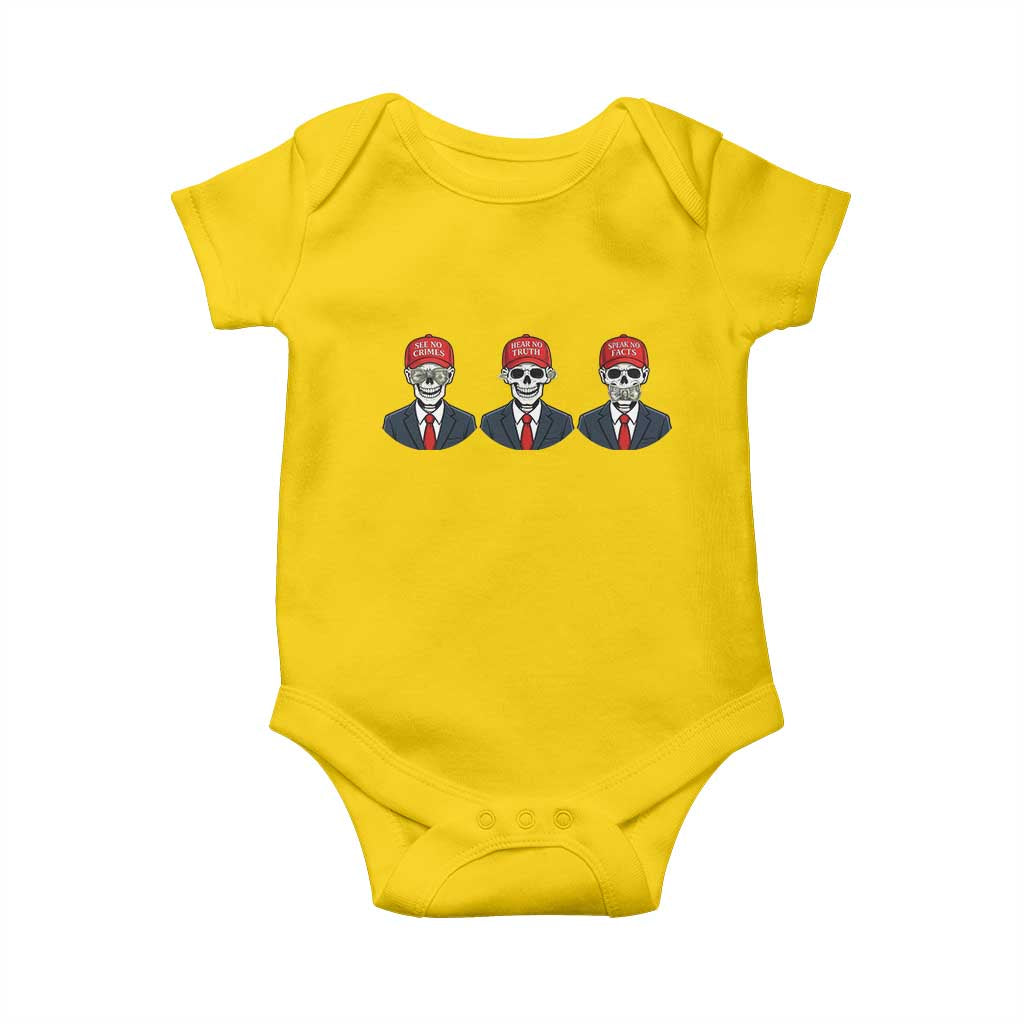 Skeleton See No Crimes Hear No Truth Baby Onesie Funny Political Satire TS12 Daisy Print Your Wear