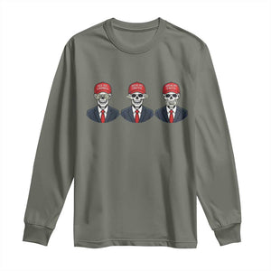 Skeleton See No Crimes Hear No Truth Long Sleeve Shirt Funny Political Satire TS12 Military Green Print Your Wear