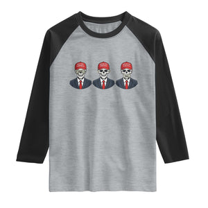 Skeleton See No Crimes Hear No Truth Raglan Shirt Funny Political Satire TS12 Heather Gray Black Print Your Wear