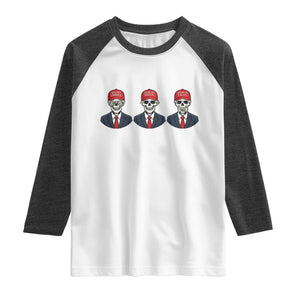 Skeleton See No Crimes Hear No Truth Raglan Shirt Funny Political Satire TS12 White Heather Charcoal Print Your Wear
