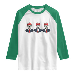 Skeleton See No Crimes Hear No Truth Raglan Shirt Funny Political Satire TS12 White Kelly Green Print Your Wear