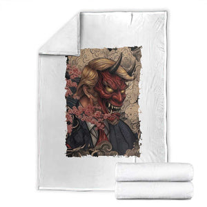 American Leader Oni Mask Japanese Ukiyoe Throw Blanket Political Parody Graphic TS12 White Print Your Wear