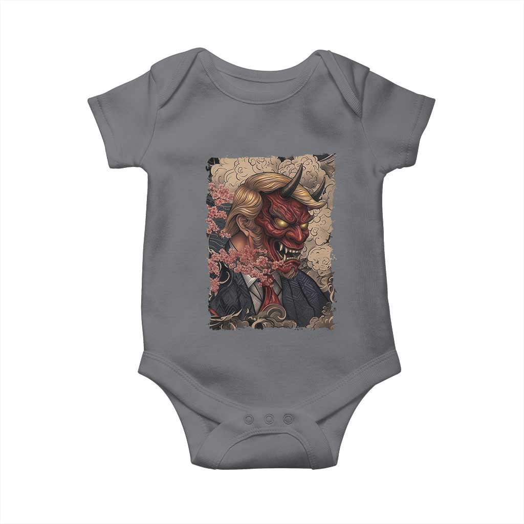 American Leader Oni Mask Japanese Ukiyoe Baby Onesie Political Parody Graphic TS12 Charcoal Print Your Wear