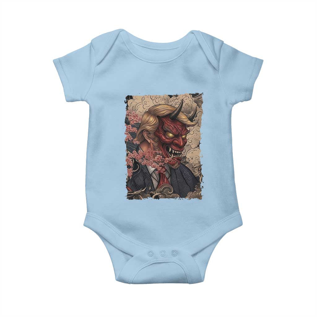 American Leader Oni Mask Japanese Ukiyoe Baby Onesie Political Parody Graphic TS12 Light Blue Print Your Wear