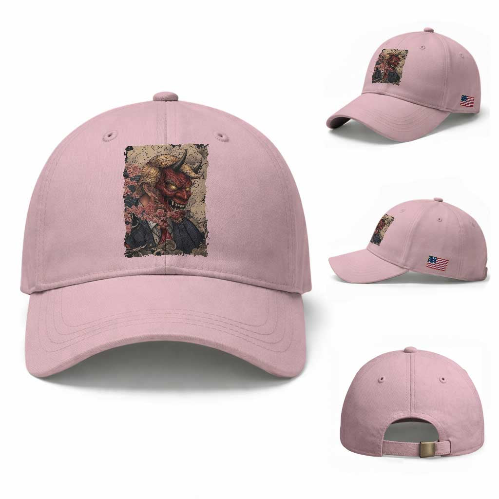 American Leader Oni Mask Japanese Ukiyoe Baseball Cap Political Parody Graphic TS12 Baseball Cap Universal Fit Light Pink Print Your Wear