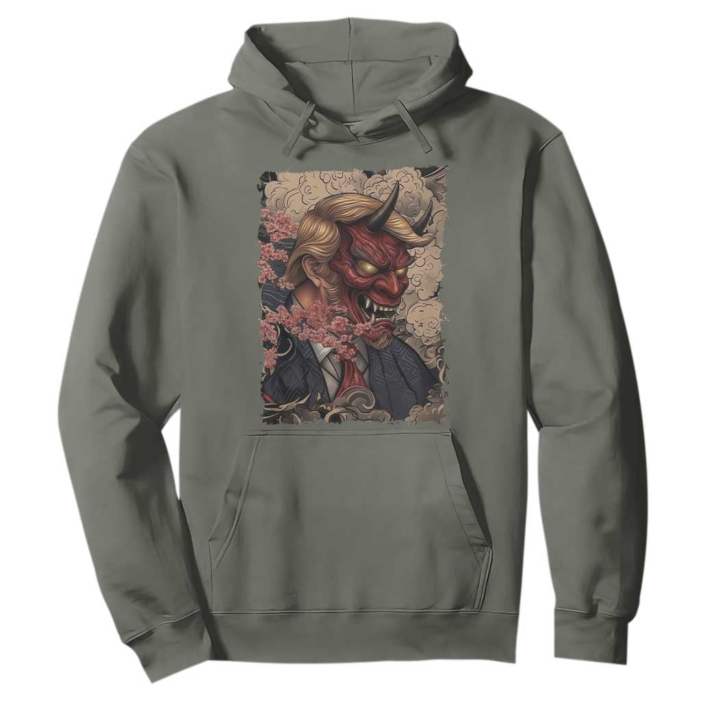 American Leader Oni Mask Japanese Ukiyoe Hoodie Political Parody Graphic TS12 Military Green Print Your Wear