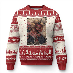 American Leader Oni Mask Japanese Ukiyoe Ugly Christmas Sweater Political Parody Graphic TS12 Beige Red Print Your Wear