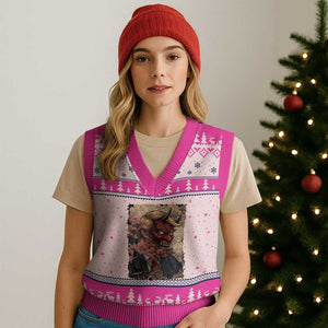 American Leader Oni Mask Japanese Ukiyoe V-Neck Knit Sweater Vest Political Parody Graphic TS12 Hot Pink Print Your Wear