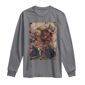 American Leader Oni Mask Japanese Ukiyoe Long Sleeve Shirt Political Parody Graphic TS12 Charcoal Print Your Wear