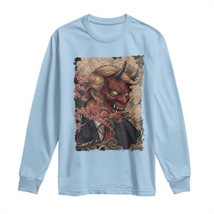 American Leader Oni Mask Japanese Ukiyoe Long Sleeve Shirt Political Parody Graphic TS12 Light Blue Print Your Wear