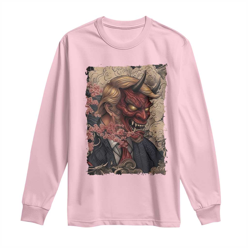 American Leader Oni Mask Japanese Ukiyoe Long Sleeve Shirt Political Parody Graphic TS12 Light Pink Print Your Wear