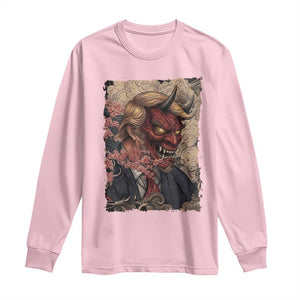 American Leader Oni Mask Japanese Ukiyoe Long Sleeve Shirt Political Parody Graphic TS12 Light Pink Print Your Wear