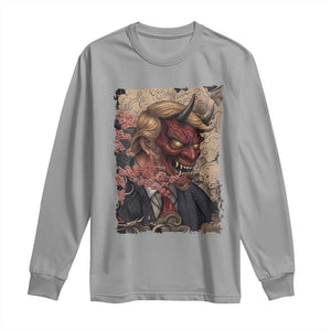 American Leader Oni Mask Japanese Ukiyoe Long Sleeve Shirt Political Parody Graphic TS12 Sport Gray Print Your Wear