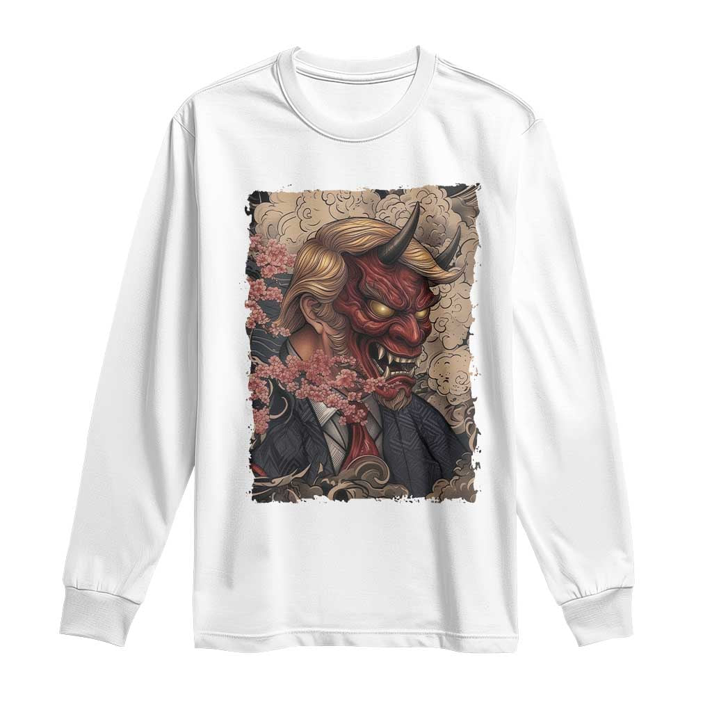 American Leader Oni Mask Japanese Ukiyoe Long Sleeve Shirt Political Parody Graphic TS12 White Print Your Wear