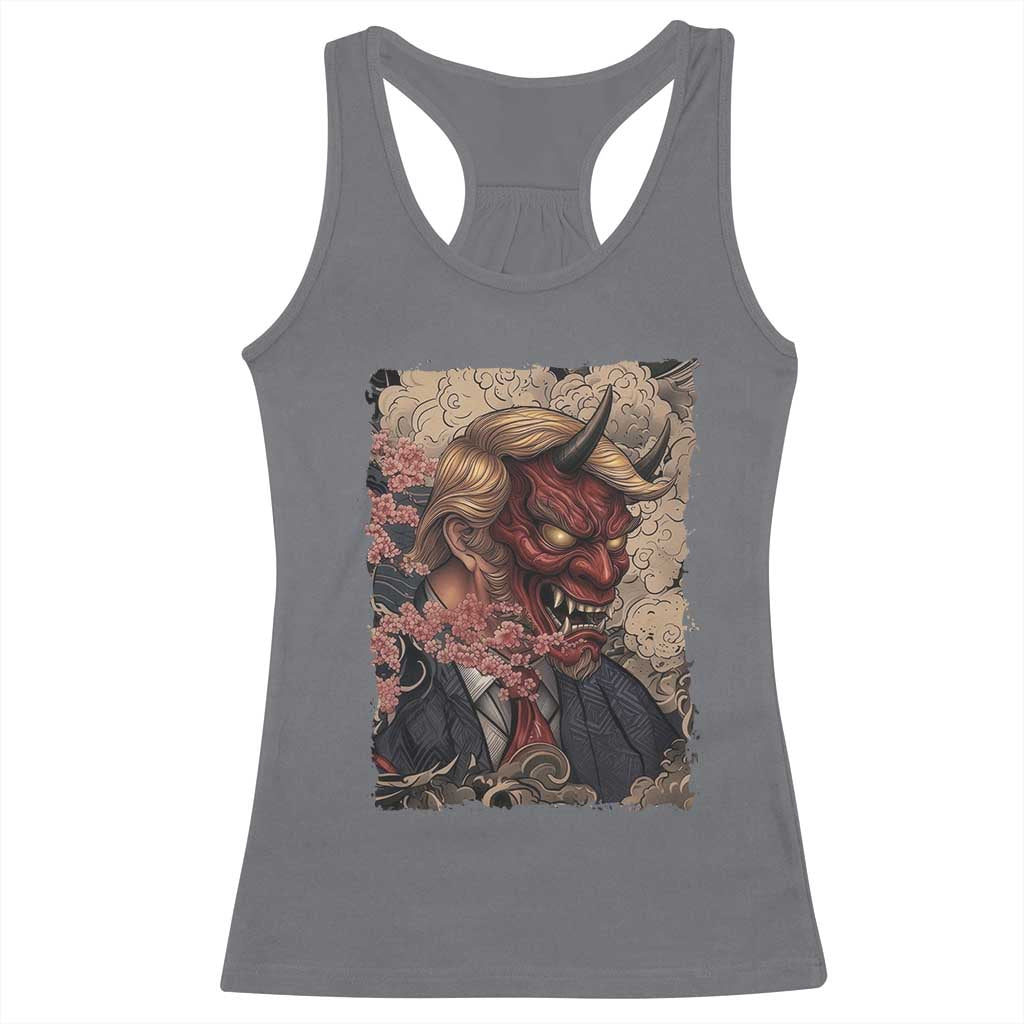 American Leader Oni Mask Japanese Ukiyoe Racerback Tank Top Political Parody Graphic TS12 Charcoal Print Your Wear