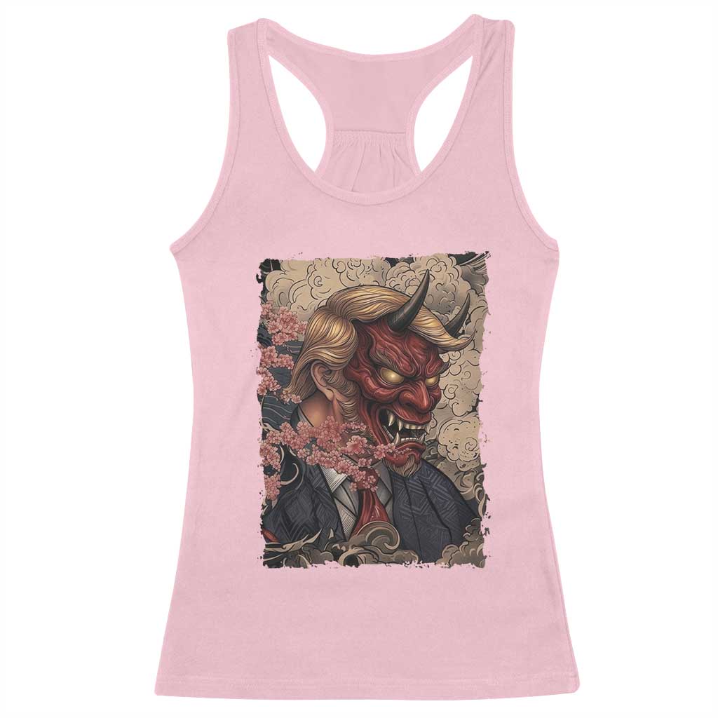 American Leader Oni Mask Japanese Ukiyoe Racerback Tank Top Political Parody Graphic TS12 Light Pink Print Your Wear