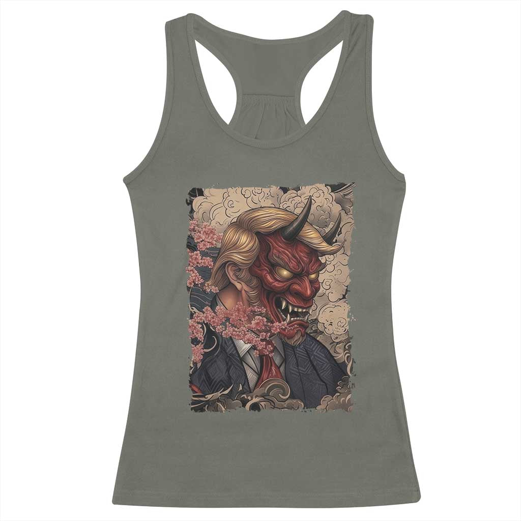 American Leader Oni Mask Japanese Ukiyoe Racerback Tank Top Political Parody Graphic TS12 Military Green Print Your Wear
