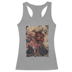 American Leader Oni Mask Japanese Ukiyoe Racerback Tank Top Political Parody Graphic TS12 Sport Gray Print Your Wear