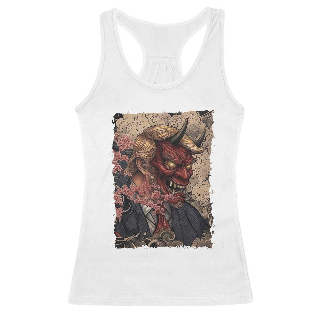 American Leader Oni Mask Japanese Ukiyoe Racerback Tank Top Political Parody Graphic TS12 White Print Your Wear