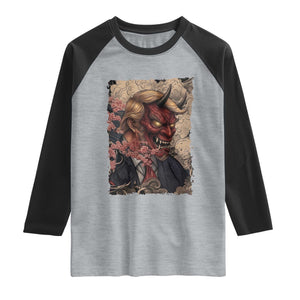 American Leader Oni Mask Japanese Ukiyoe Raglan Shirt Political Parody Graphic TS12 Heather Gray Black Print Your Wear
