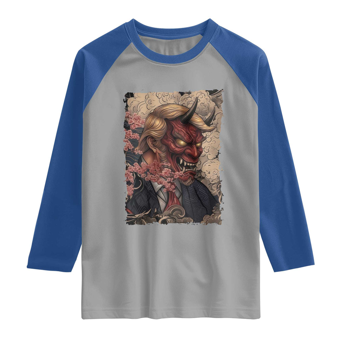 American Leader Oni Mask Japanese Ukiyoe Raglan Shirt Political Parody Graphic TS12 Sport Gray Royal Print Your Wear