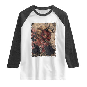 American Leader Oni Mask Japanese Ukiyoe Raglan Shirt Political Parody Graphic TS12 White Heather Charcoal Print Your Wear