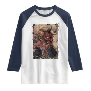 American Leader Oni Mask Japanese Ukiyoe Raglan Shirt Political Parody Graphic TS12 White Navy Print Your Wear