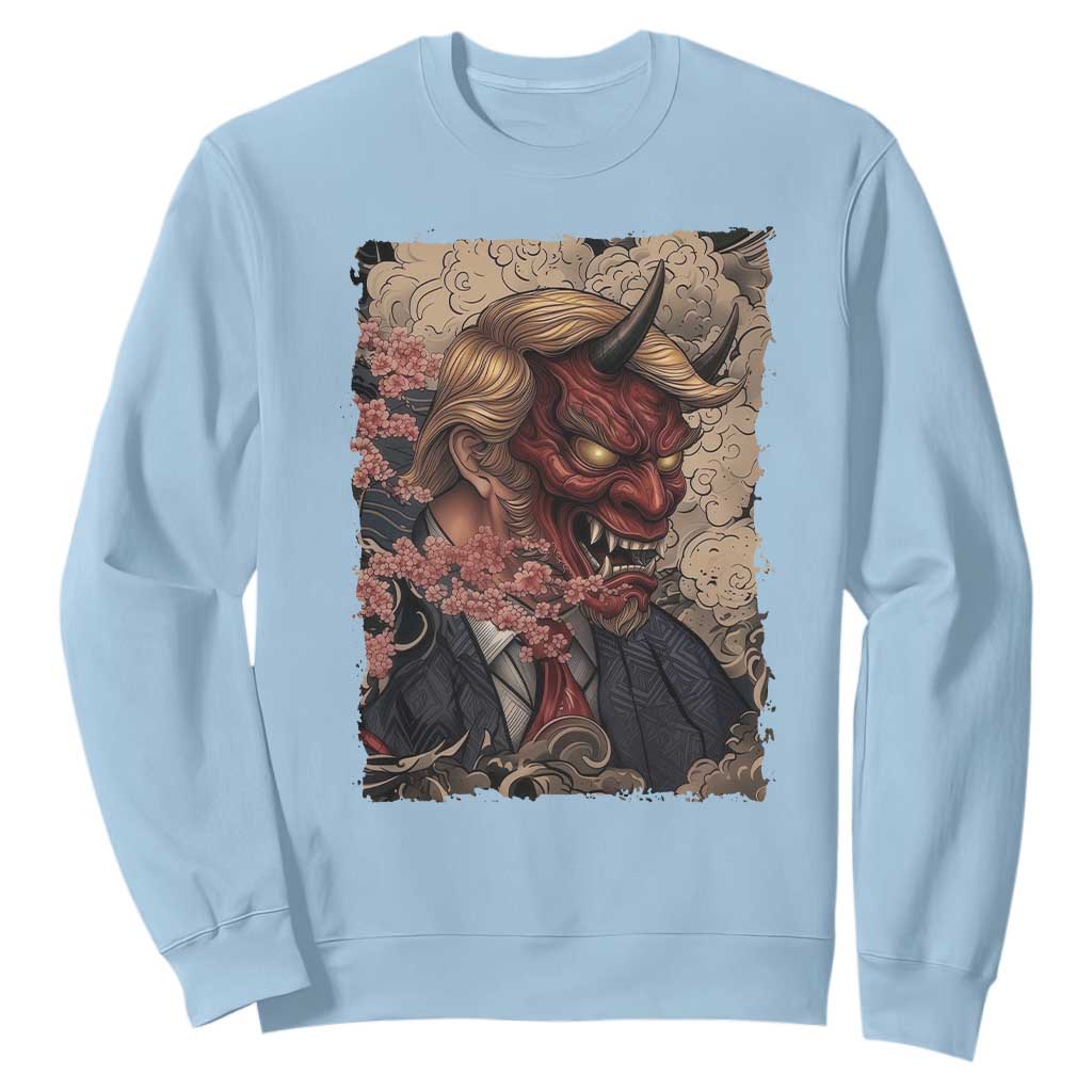 American Leader Oni Mask Japanese Ukiyoe Sweatshirt Political Parody Graphic TS12 Light Blue Print Your Wear