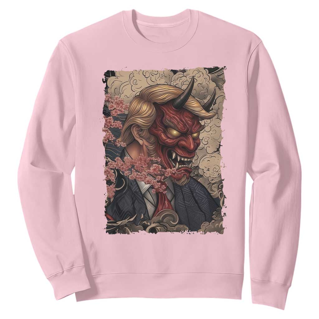 American Leader Oni Mask Japanese Ukiyoe Sweatshirt Political Parody Graphic TS12 Light Pink Print Your Wear