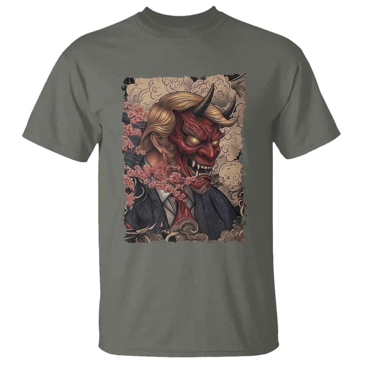American Leader Oni Mask Japanese Ukiyoe T Shirt Political Parody Graphic TS12 Military Green Print Your Wear