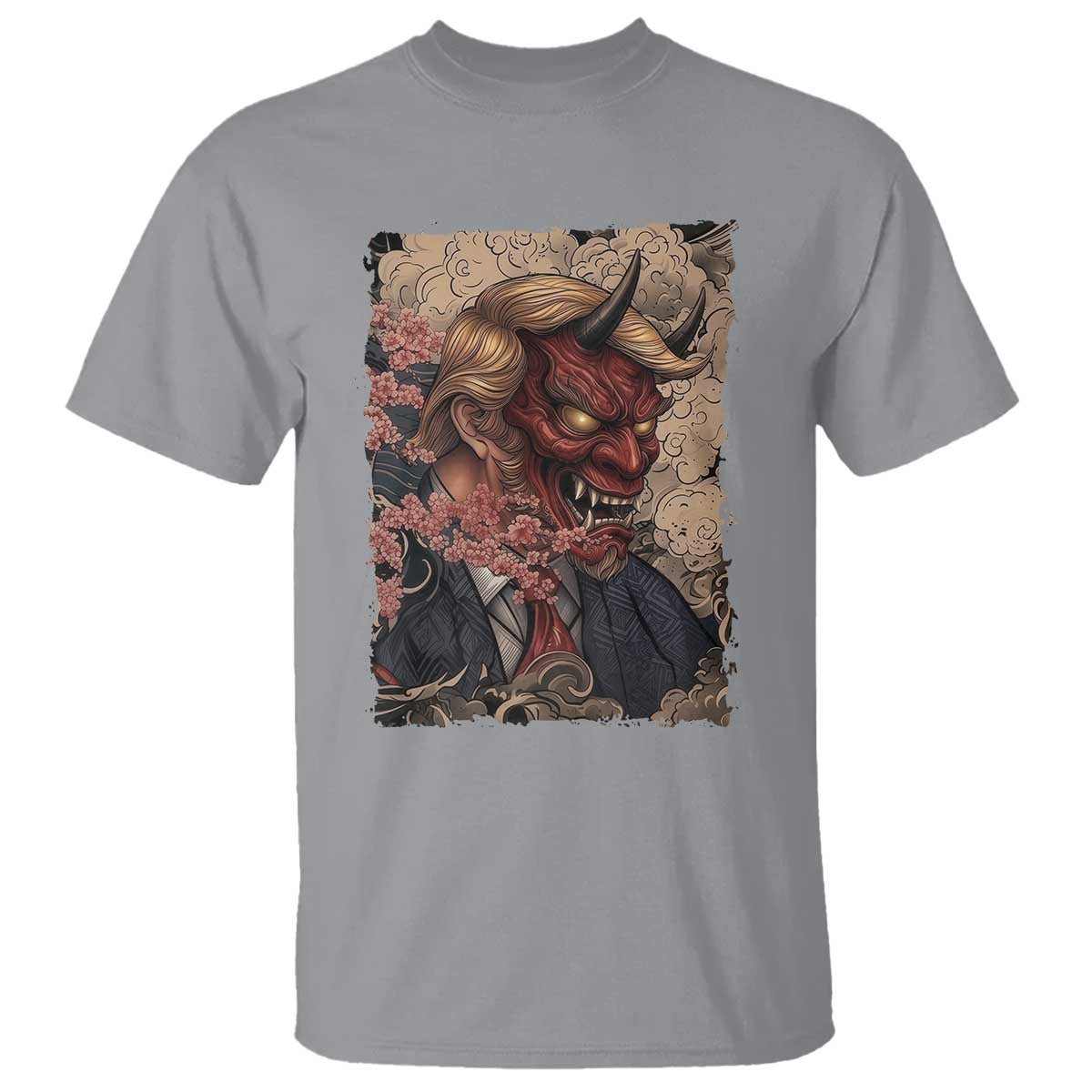 American Leader Oni Mask Japanese Ukiyoe T Shirt Political Parody Graphic TS12 Sport Gray Print Your Wear