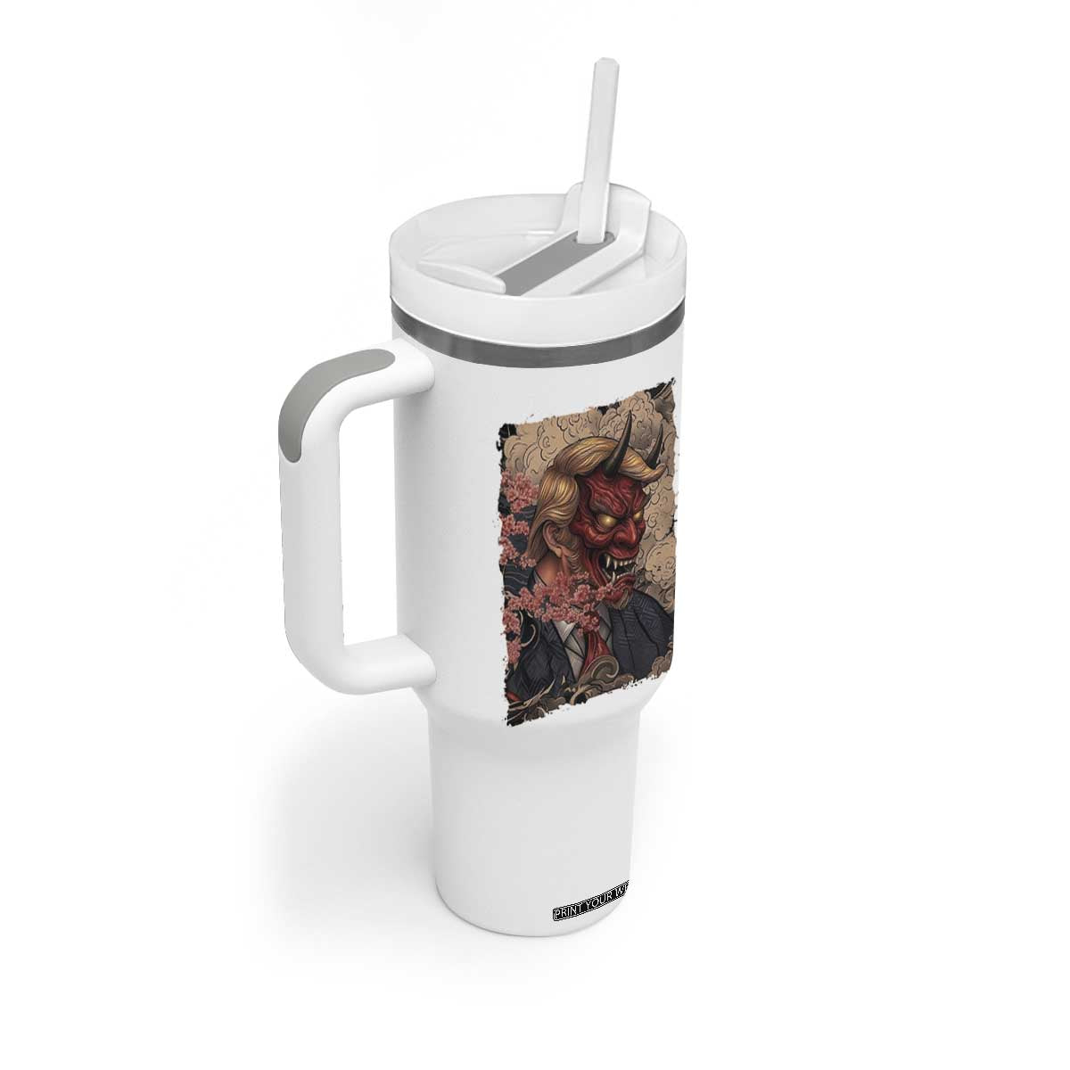 American Leader Oni Mask Japanese Ukiyoe Tumbler With Handle Political Parody Graphic TS12 Print Your Wear