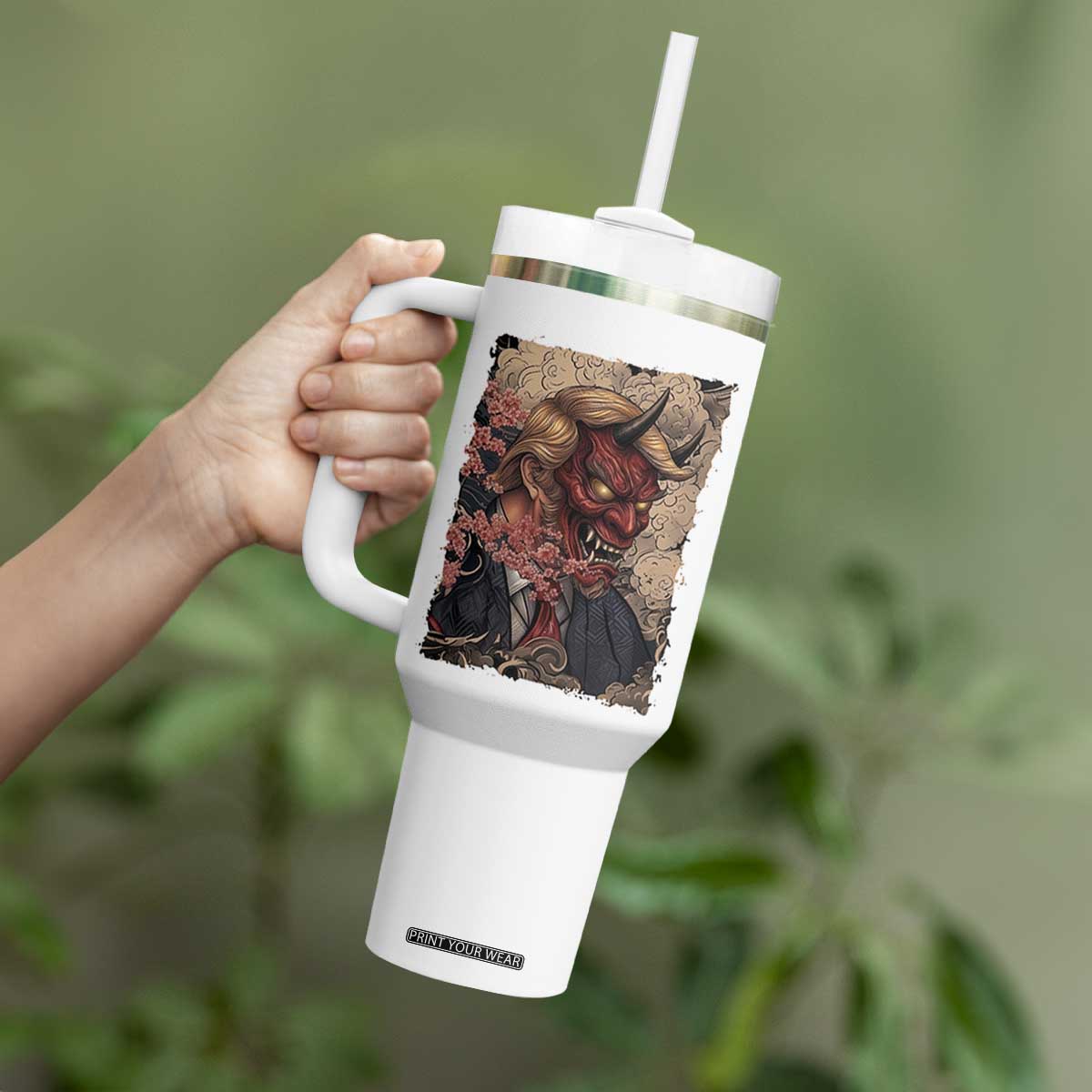 American Leader Oni Mask Japanese Ukiyoe Tumbler With Handle Political Parody Graphic TS12 Print Your Wear