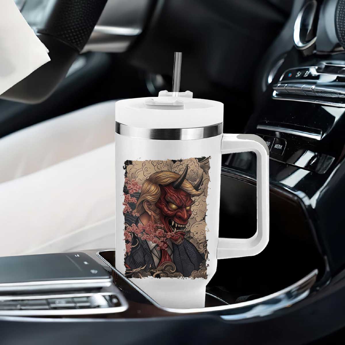 American Leader Oni Mask Japanese Ukiyoe Tumbler With Handle Political Parody Graphic TS12 Print Your Wear