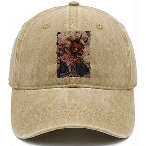 American Leader Oni Mask Japanese Ukiyoe Washed Cotton Baseball Cap Political Parody Graphic TS12 Print Your Wear