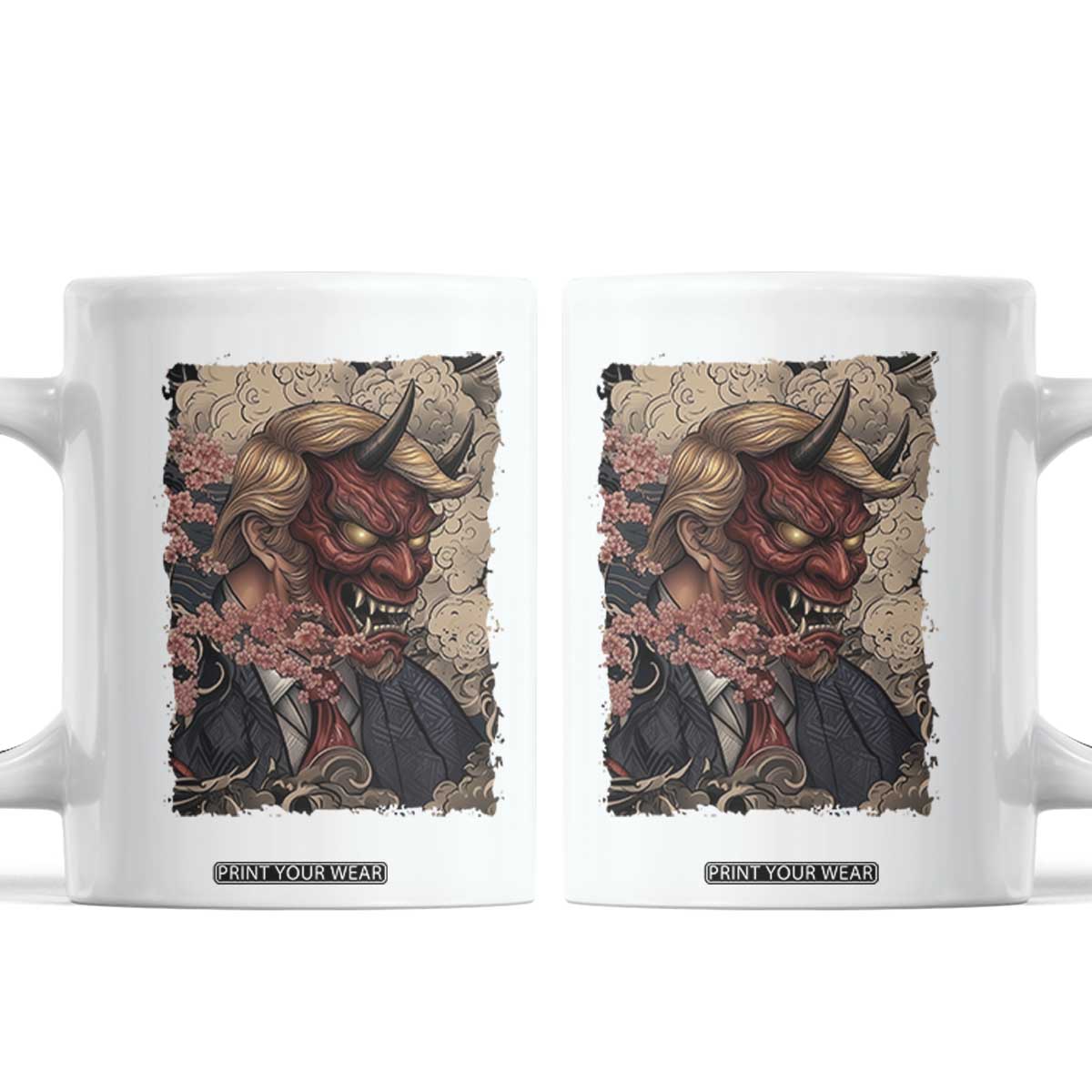 American Leader Oni Mask Japanese Ukiyoe Coffee Mug Political Parody Graphic TS12 White Print Your Wear