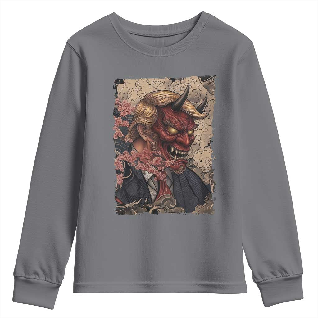 American Leader Oni Mask Japanese Ukiyoe Youth Sweatshirt Political Parody Graphic TS12 Charcoal Print Your Wear