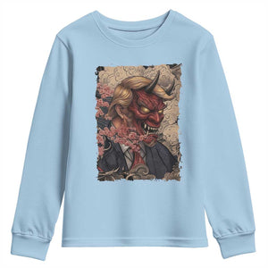 American Leader Oni Mask Japanese Ukiyoe Youth Sweatshirt Political Parody Graphic TS12 Light Blue Print Your Wear