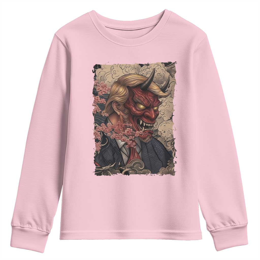 American Leader Oni Mask Japanese Ukiyoe Youth Sweatshirt Political Parody Graphic TS12 Light Pink Print Your Wear