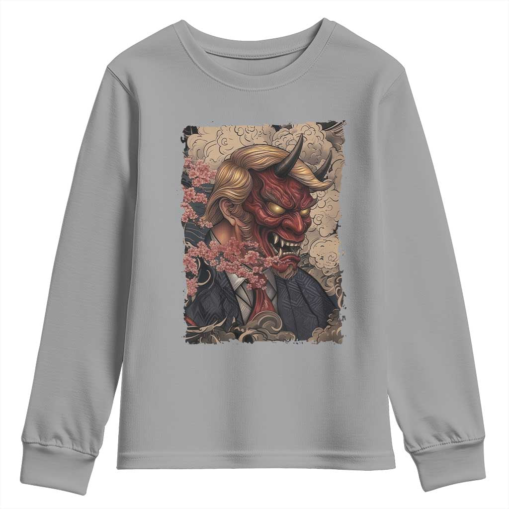 American Leader Oni Mask Japanese Ukiyoe Youth Sweatshirt Political Parody Graphic TS12 Sport Gray Print Your Wear
