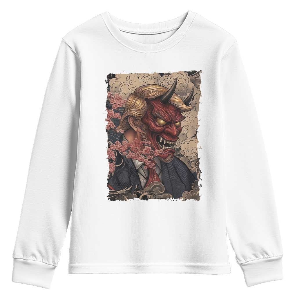 American Leader Oni Mask Japanese Ukiyoe Youth Sweatshirt Political Parody Graphic TS12 White Print Your Wear