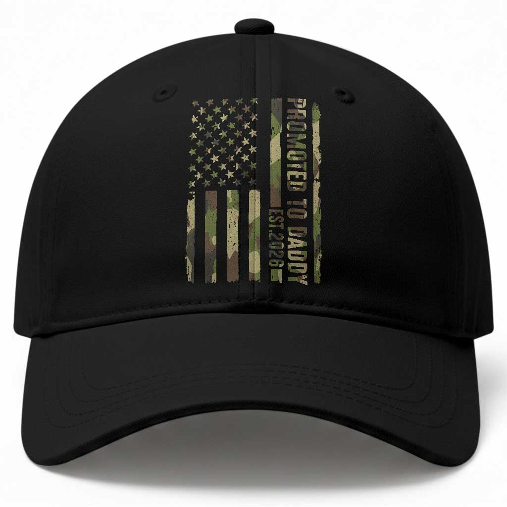 Camouflage Patriotic Dad 2026 Baseball Cap USA Flag New Father Announcement TS12 Print Your Wear