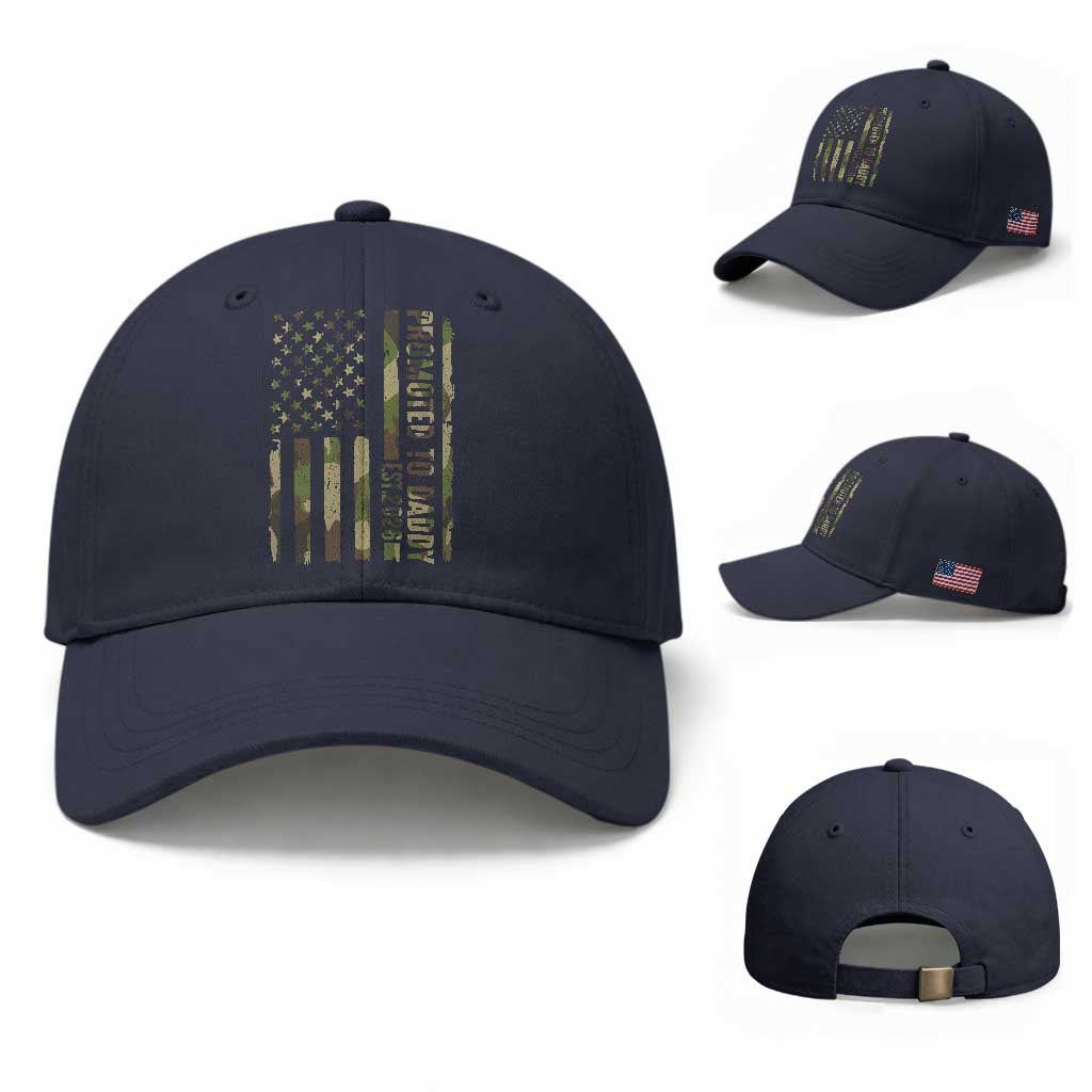 Camouflage Patriotic Dad 2026 Baseball Cap USA Flag New Father Announcement TS12 Baseball Cap Universal Fit Navy Print Your Wear