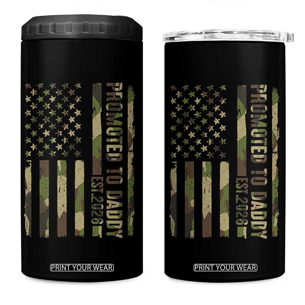 Camouflage Patriotic Dad 2026 4 in 1 Can Cooler Tumbler USA Flag New Father Announcement TS12 One Size: 16 oz Black Print Your Wear
